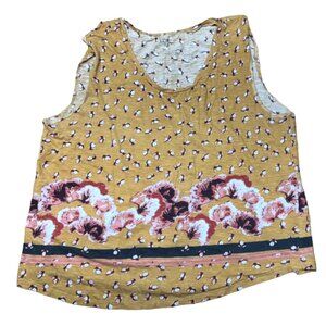 Loft Outlet Womens Sleeveless Floral Print Top Mustard & Pink XL